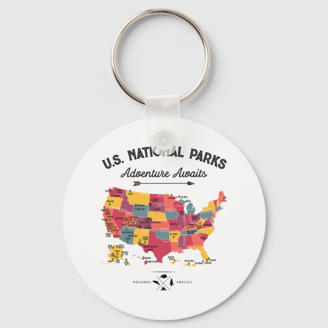 Llavero Mapa de 63 Parques Nacionales Us Parque Retro Vint (Anverso)