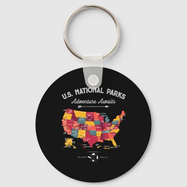 Llavero Mapa de 63 Parques Nacionales Us Parque Retro Vint (Anverso)