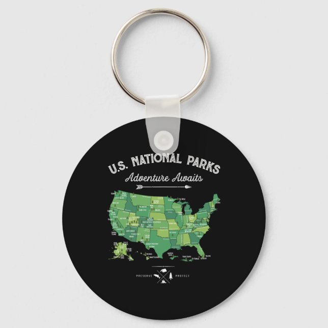 Llavero Mapa de 63 Parques Nacionales Us Parque Retro Vint (Anverso)