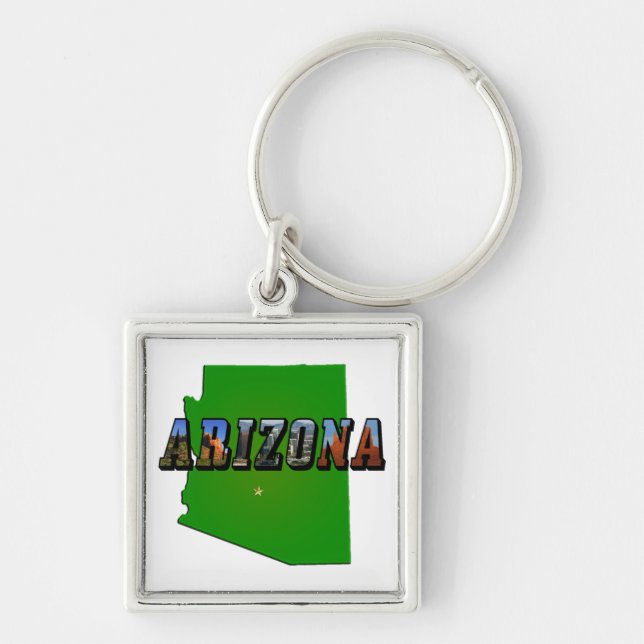 Llavero Mapa de Arizona y texto de imagen (Frente)