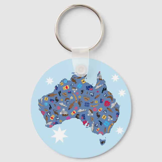 Llavero Mapa de Australia con artículos culturales (Anverso)