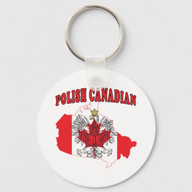 Llavero Mapa de bandera de Canadá en Polonia (Anverso)