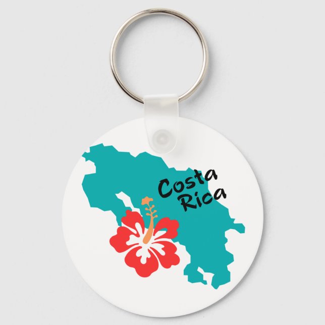 Llavero Mapa de Costa Rica con hibiscos (Anverso)