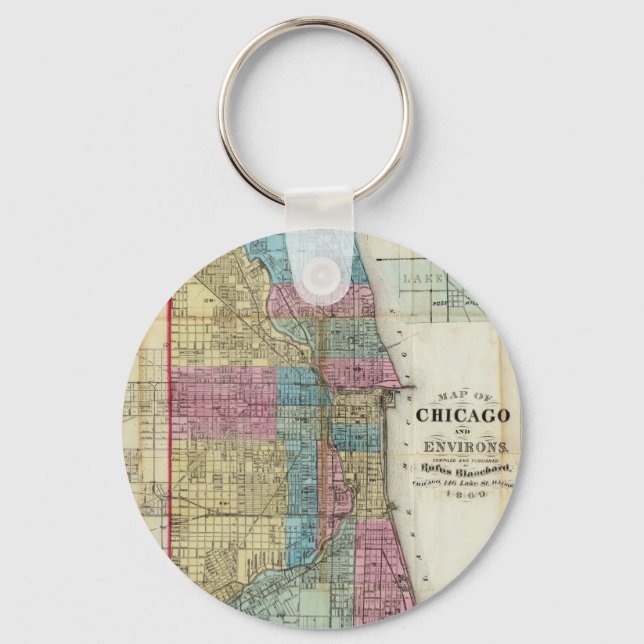 Llavero Mapa de época de Chicago (1869) (Anverso)
