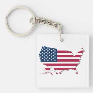 Llavero Mapa de Estados Unidos y bandera azul blanco rojo