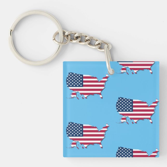 Llavero Mapa de Estados Unidos y bandera Patrón azul rojo  (Frente)