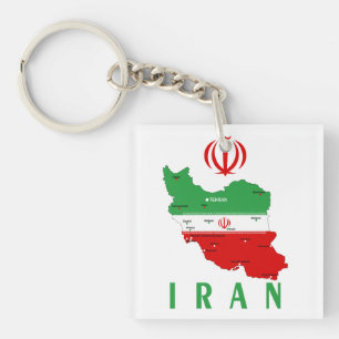 Llavero Mapa de Irán con bandera y emblema