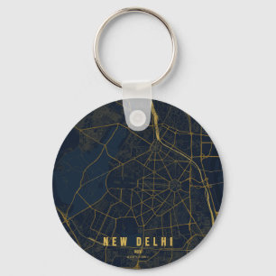 Llavero Mapa de la ciudad de Nueva Delhi, India y texto pe