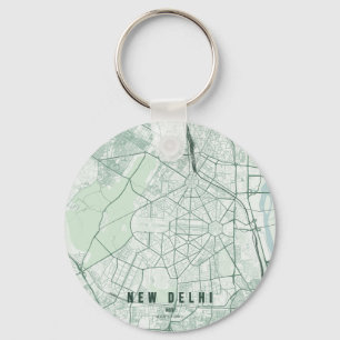 Llavero Mapa de la ciudad de Nueva Delhi, India y texto pe