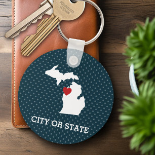 Llavero Mapa de la ciudad del estado de Michigan - Corazó