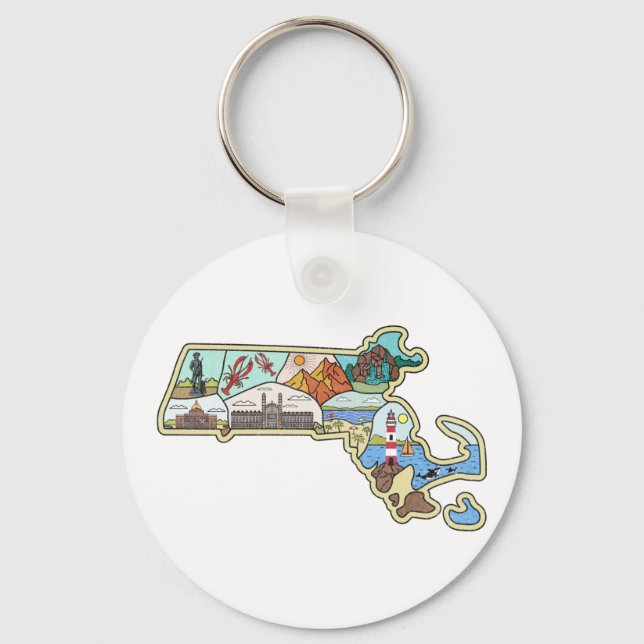 Llavero Mapa de Massachusetts Boston Cape Cod Salem Souven (Anverso)