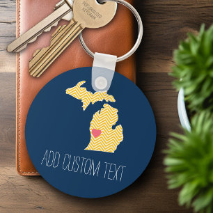 Llavero Mapa de Michigan con corazón y nombre personalizad