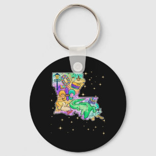 Llavero Mapa de Nueva Orleans Louisiana Bufón de Mardi Gra