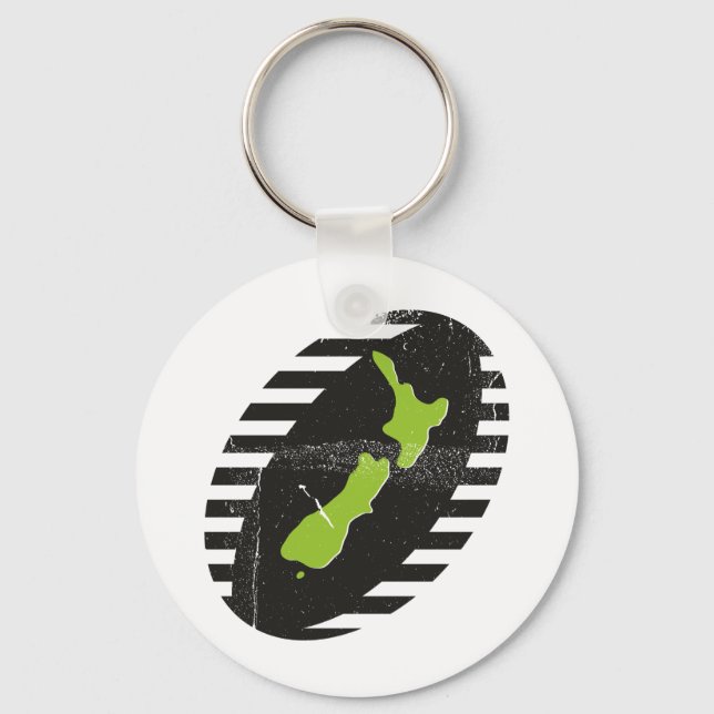 Llavero Mapa De Nueva Zelanda Sobre Rugby Ball Grungy (Anverso)