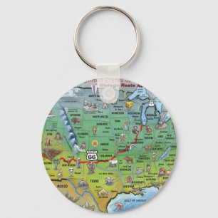 Llavero Mapa de Personalizados de la Ruta 66 histórica