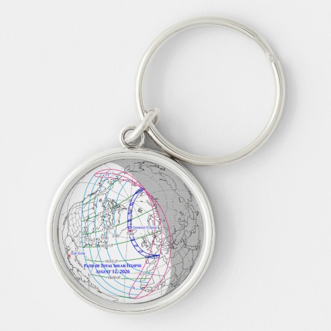 Llavero Mapa del eclipse solar total de 2026 (Frente)