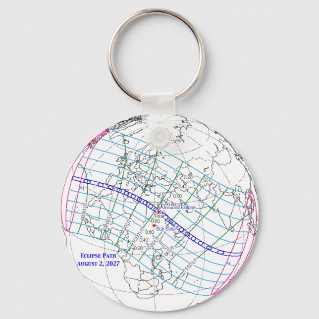 Llavero Mapa del eclipse solar total de 2027 (Anverso)