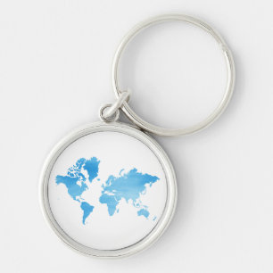 Llavero Mapa del mundo azul minimalista arte acuarela