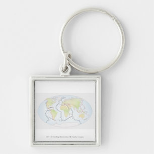 Llavero Mapa del mundo que muestra márgenes de la placa