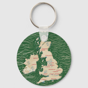 Llavero Mapa del Reino Unido Póster vintage verde