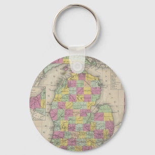 Llavero Mapa del vintage de Michigan (1853)