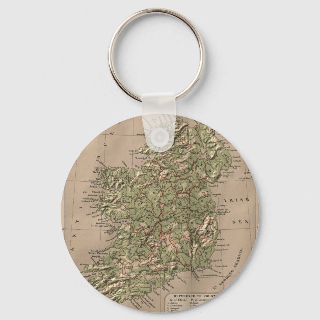 Llavero Mapa físico vintage de Irlanda (1880) (Anverso)