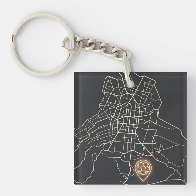 Llavero Mapa minimalista de NYC con pin de fútbol en arte  (Frente)