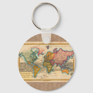 Llavero Mapa Mundial 1780 Planisferio Antiguo de Bonne