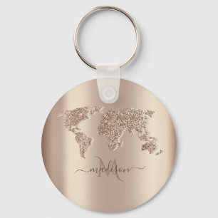 Llavero Mapa Mundial de Viajes Monograma Brillante