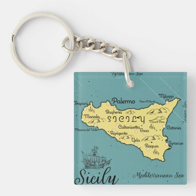 Llavero Mapa náutico vintage de Sicilia (Frente)