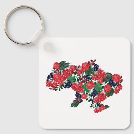Llavero Mapa ucraniano con motivos florales. Ucrania