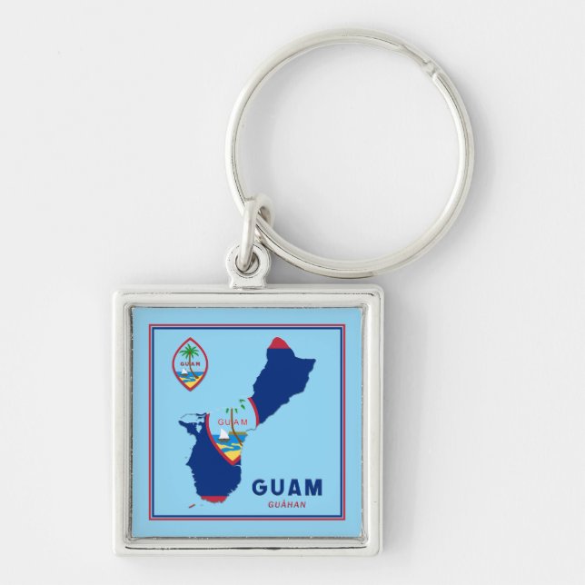 Llavero Mapa y sello de la bandera de Guam (Frente)