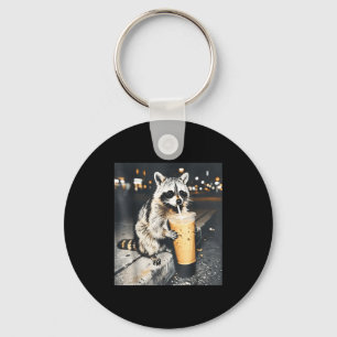 Llavero Mapache Divertido Bebiendo Café Helado Animal Meme