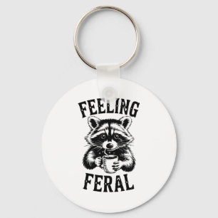 Llavero Mapache Feral Sintiendo Café Lindo Divertido Basur