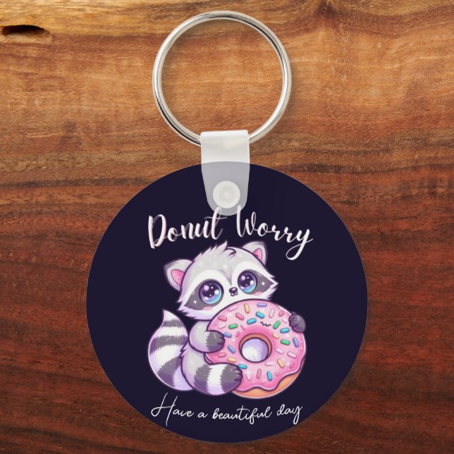 Llavero Mapache Kawaii Donut No Te Preocupes  (Anverso)