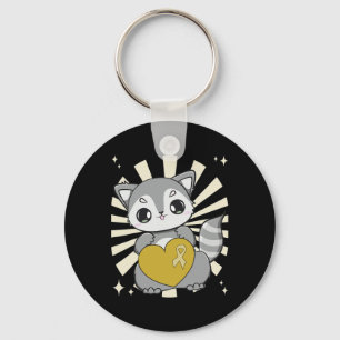 Llavero Mapache Lindo Y Corazón De Cinta Para El Cáncer In