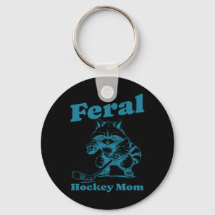 Llavero Mapache Retro Salvaje Madre de Hockey Jugadora de