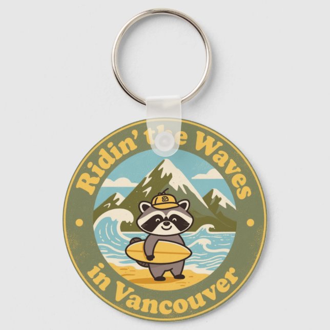 Llavero Mapache surfista vintage de Vancouver (Anverso)