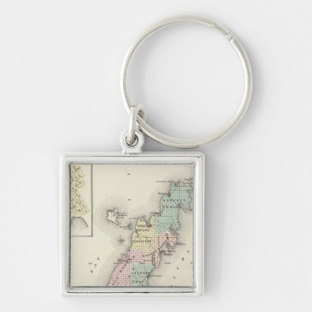 Llavero Mapas del condado de Door, Sturgeon Bay y Jenny (Frente)