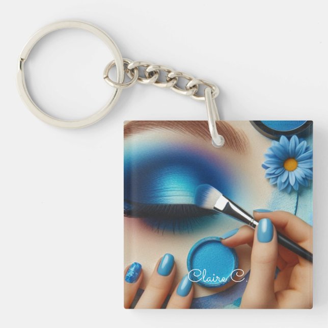 Llavero Maquillaje Glam Azul Vibraciones Personalizadas (Frente)