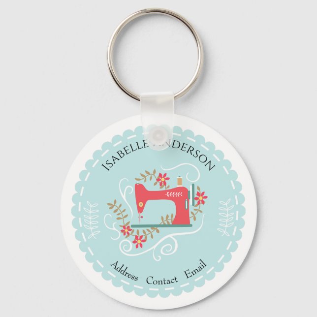 Llavero Máquina de coser de amor. Azul (Anverso)