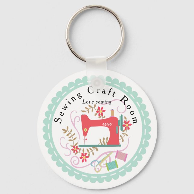 Llavero Máquina de coser de amor. Personalizado. Azul RNK. (Anverso)