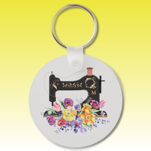 Llavero Máquina de coser de cosecha de vintage floral Mono