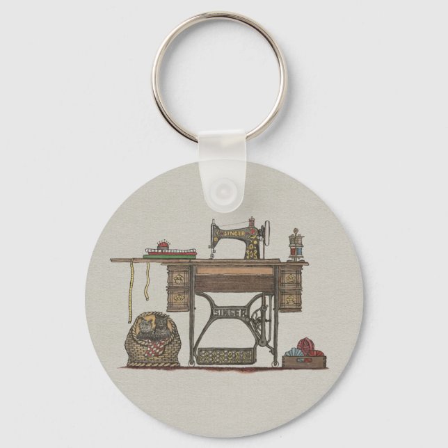 Llavero Máquina de coser y gatitos (Anverso)