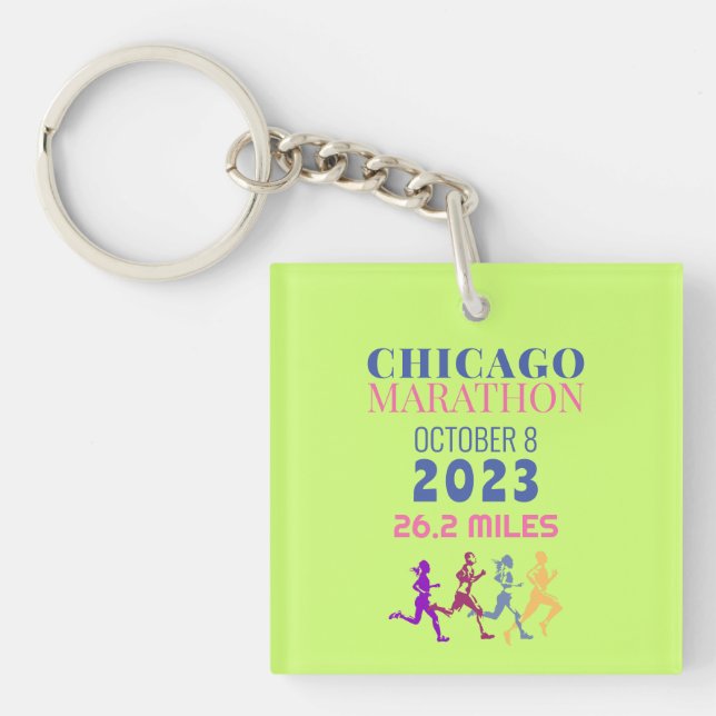 Llavero Maratón de Chicago 2023 Personalizado verde Textos (Frente)