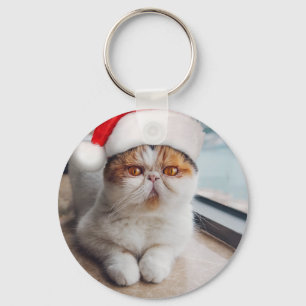 Llavero Maravilloso gato persa con gorra de Santa Claus