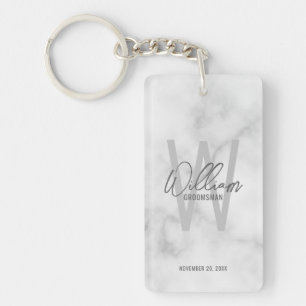 Llavero Marble Modern Script Personalizado Groomsmen