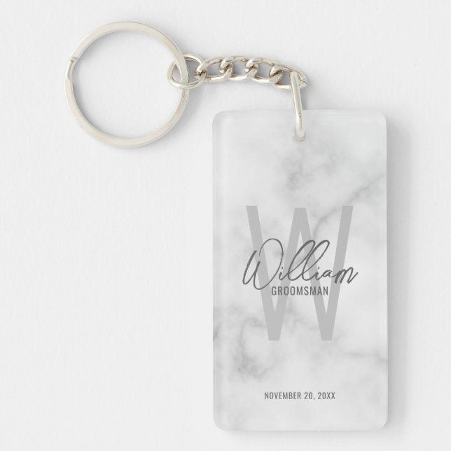 Llavero Marble Modern Script Personalizado Groomsmen (Frente)