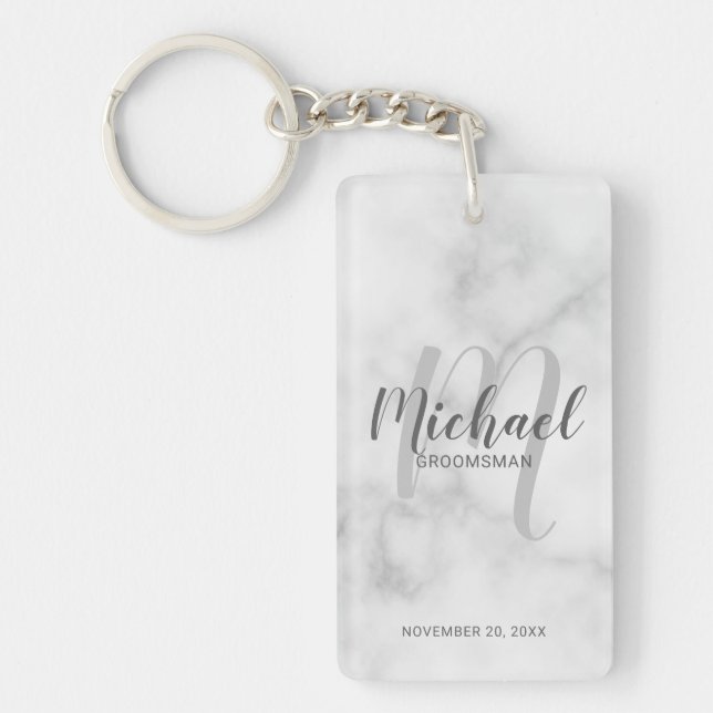 Llavero Marble Modern Script Personalizado Groomsmen (Frente)