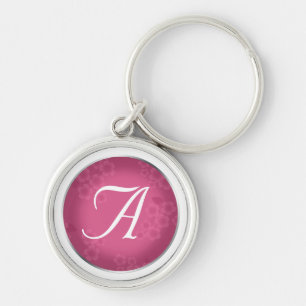 Llavero Marca de agua floral Fuchsia Monograma Keychain